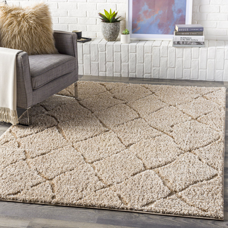 Tapis beige tissé à la machine Wallen, Rectangle 5 pi 3 po x 7 pi 3 po