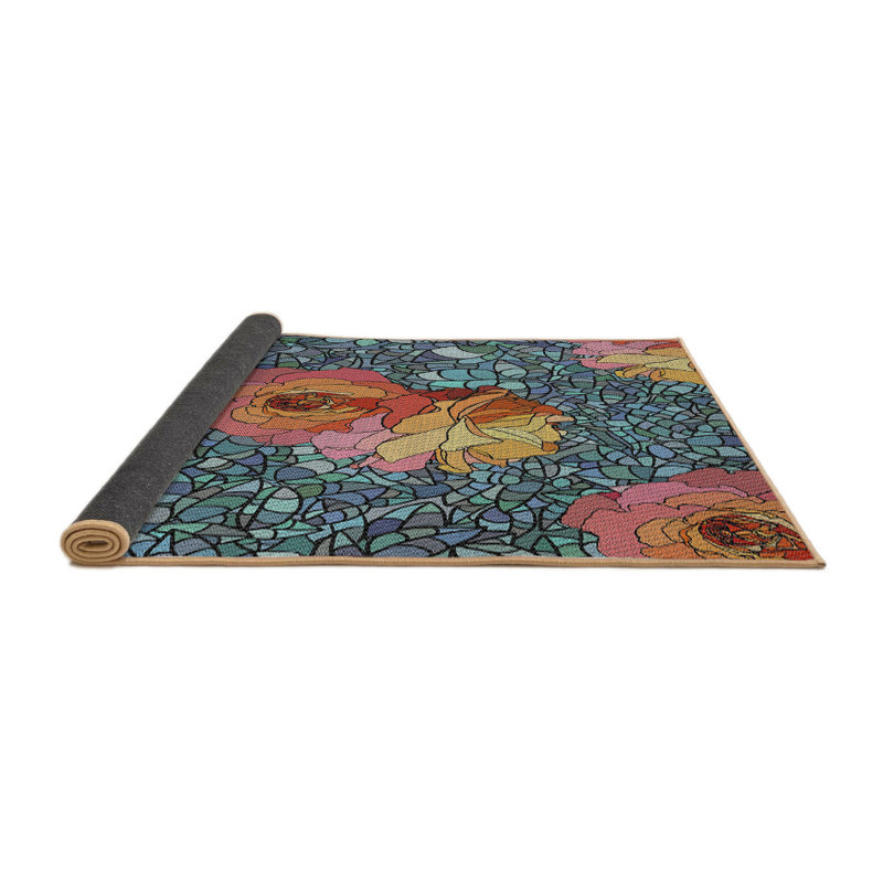 Tapis bleu / brun Power Loom, Rond 6 pi
