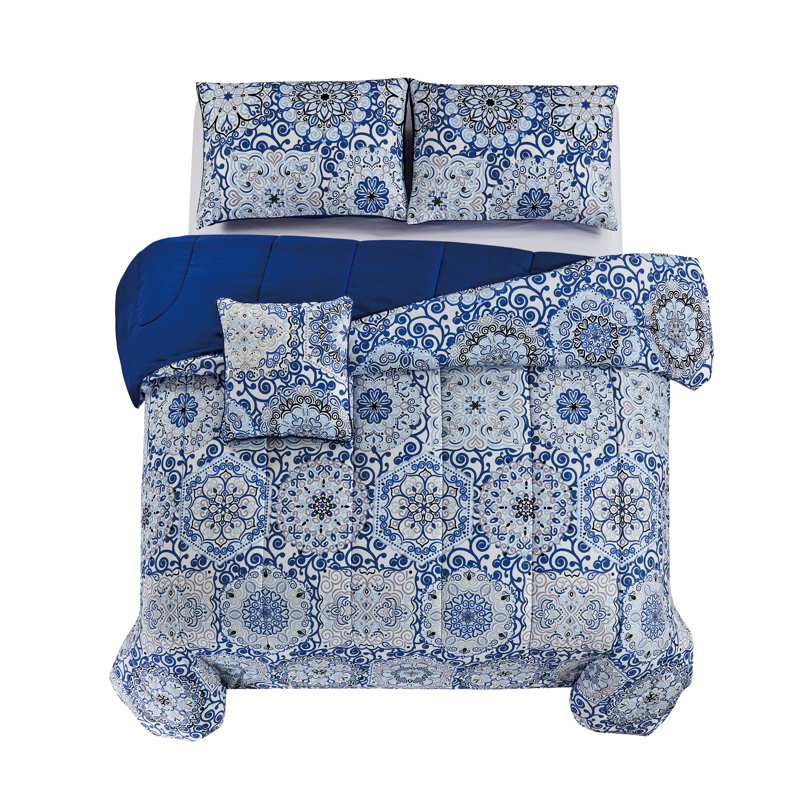 5 Piece Comforter set Reversible Comforter with Decorative Pillow Sham and Bed Skirt