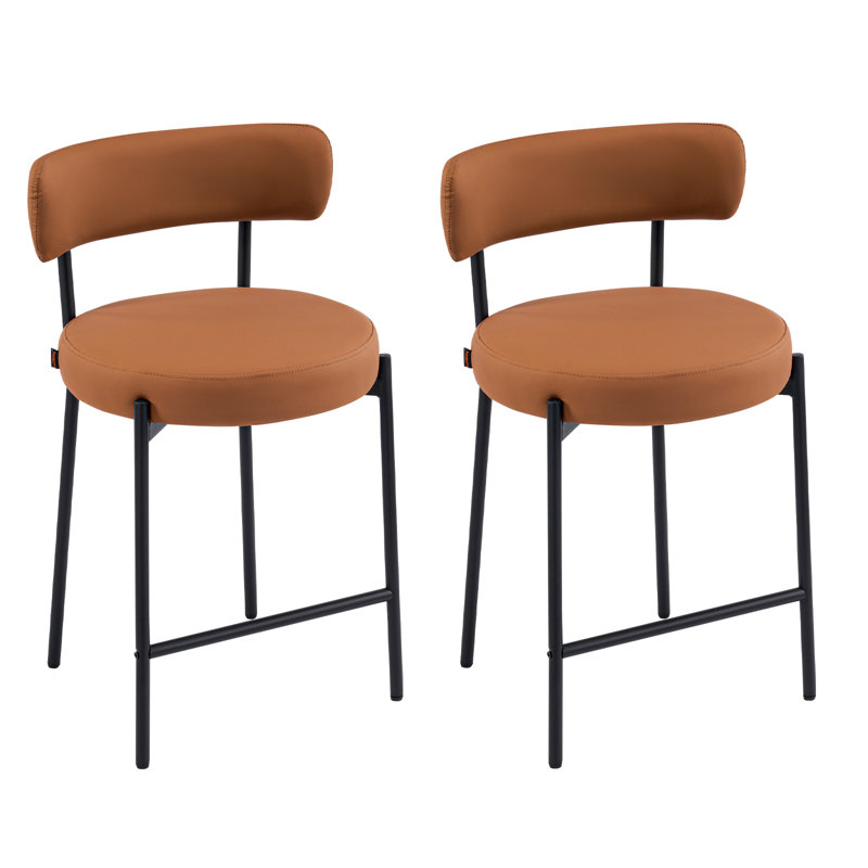 Tabouret 34,25 "H 34,25" avec dossier courbé, Similicuir orange