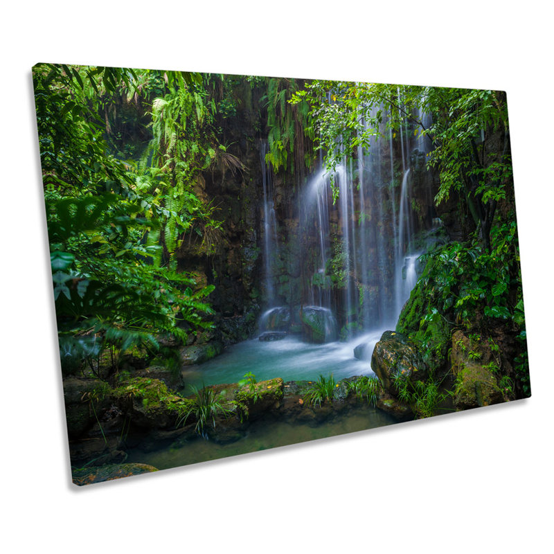 Green Forest Waterfall - Wrapped Canvas Print, 30.5cm H x 45.7cm W x 2cm D