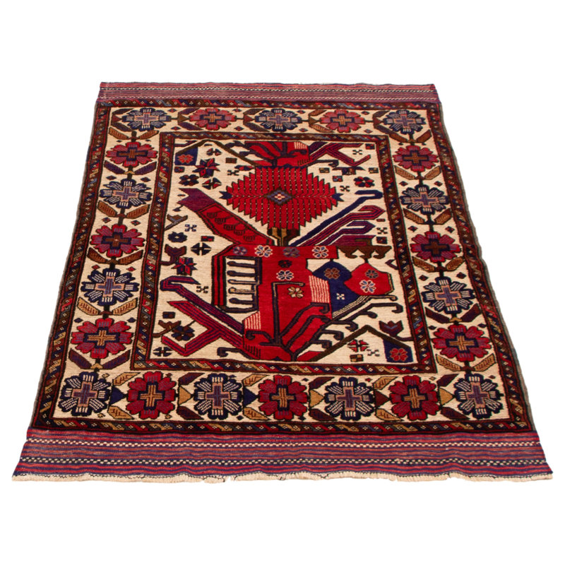Tapis tadjik crème, rouge 3 pi 10 po x 6 pi 2 po