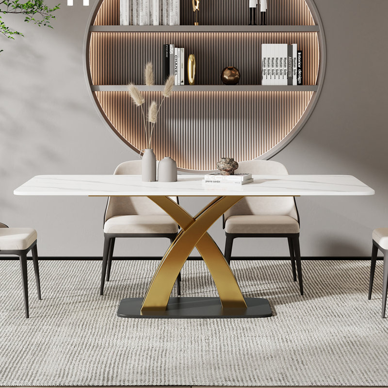 Paray Three Sizes Available Gold X-Shaped Rectangular Dining Table, 29.5" H x 71" L x 35.4" W