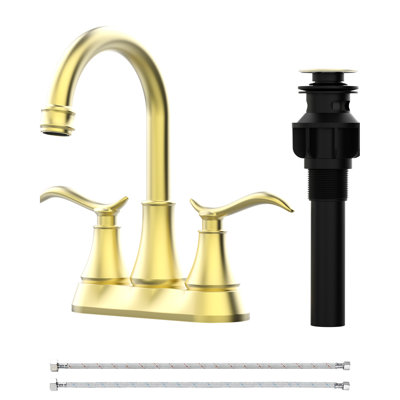 Robinet de lavabo pour salle de bain à 3 poignées de 4 pouces en or brossé, 2 poignées, écoénergétique, aérateur en ABS, conception de plancher caché pivotant à arc haut de 360 degrés