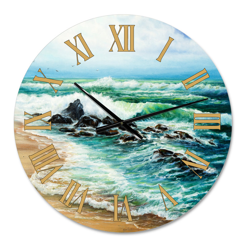 Wild Blue Ocean Waves III - Horloge murale nautique et côtière, Petit