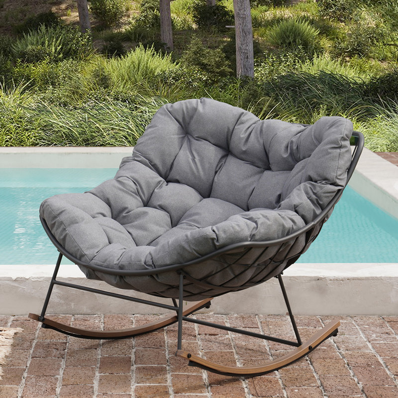 Powder Coated Steel Outdoor Chair, Light Grey, Black