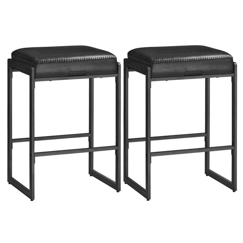Bar Stools Set of 2, Counter Height Bar Stools, Synthetic Leather with Stitching, Black