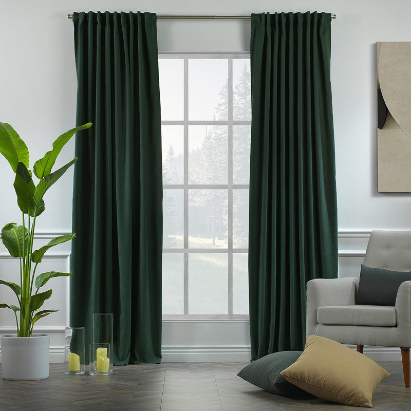 Amoya Velvet Room Darkening Curtain Pair, 100" W x 95" L, Dark Green