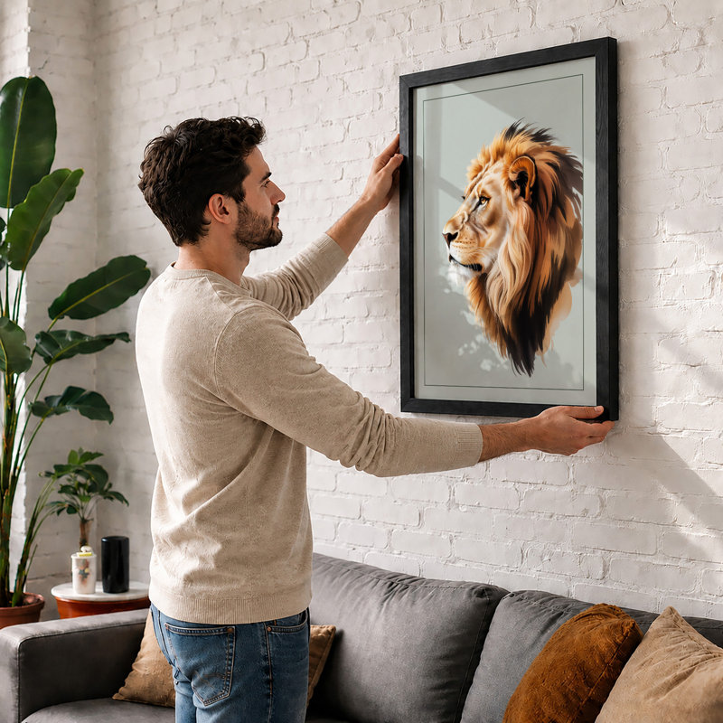 Lion in Profile Modern - Framed Print, A1 - 84.1 x 59.4 cm, White