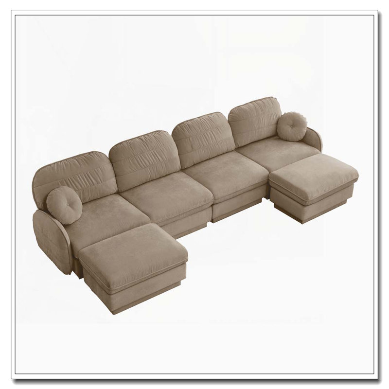 Canapé en chenille Cloud, siège profond avec repose-pieds mobile, Café léger + 4 sièges + 2 chaises