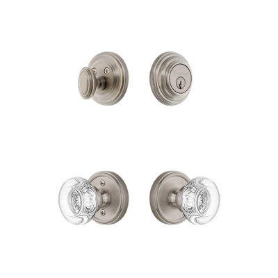 Grandeur Georgetown Rosette Entry Set with Bordeaux Crystal Knob in Antique Pewter