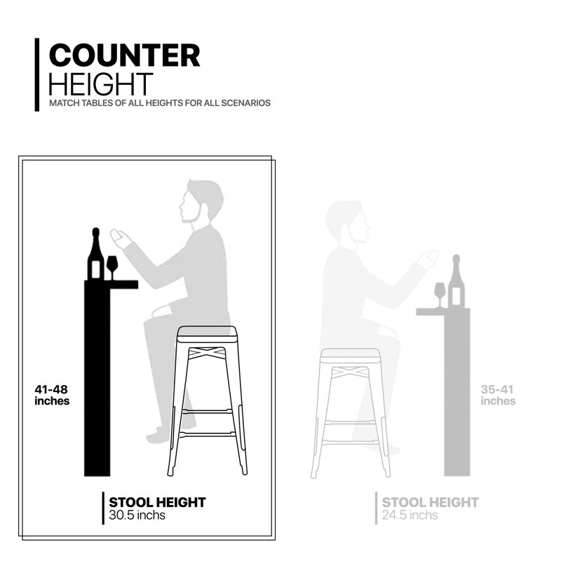 Jonnae Stackable Metal Bar Stools, Backless Counter Height Barstools Dining Chairs with Square Seat, White