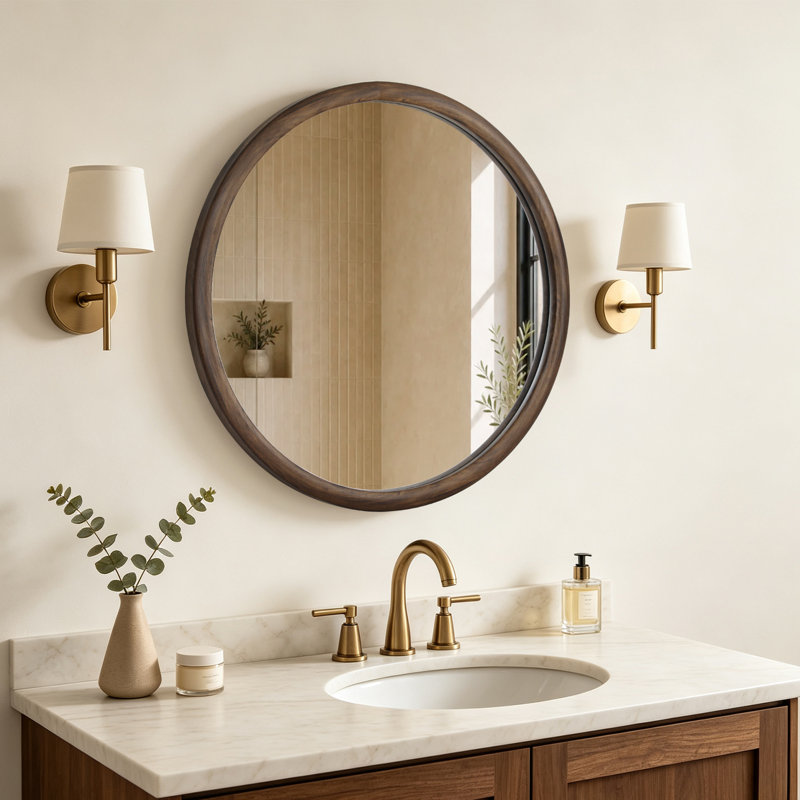 Miroir rond brun pour cadre mural, 28"
