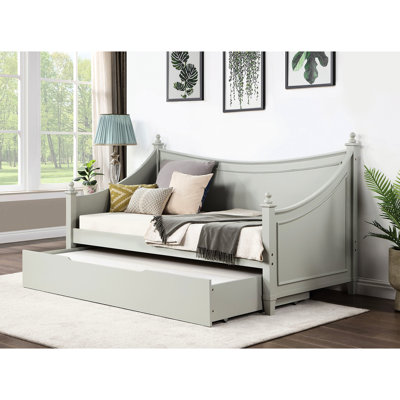 Lit de jour simple gris de style transitionnel, moulure, conception d'affiche avec embouts, bois massif et bois d'ingénierie pour rehausser le décor avec style, double usage