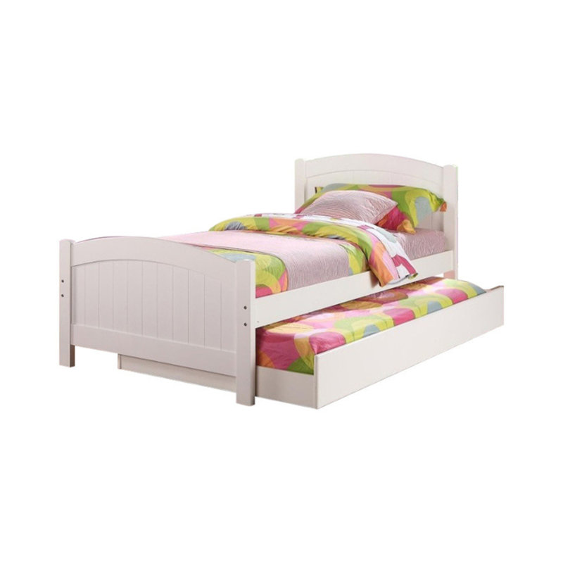 Élégant lit simple avec lit gigogne, blanc, Blanc