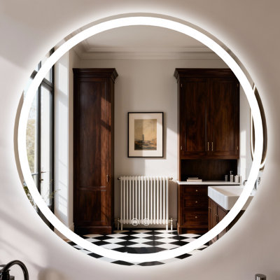 Round Bathroom Vanity Mirror Frontlit LED Lighted, Anti-Fog 3 Colors Temperature Dimmable Light, Wall Mirror With UL Rohs ETL & 3-Year Warranty