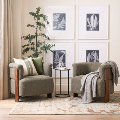 Hanley 31.7" Mid-Century Modern Boucle Barrel Accent Chair with Solid Wood Legs for Living Room, Bedroom, Entryway