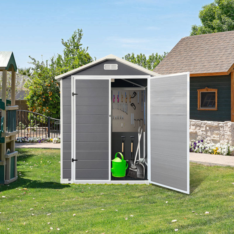 6X4 Ft Plastic Outdoor Storage With Floor And Lockable Door Plastic Garden Shed For Backyard, Lawn, Gray, Gray