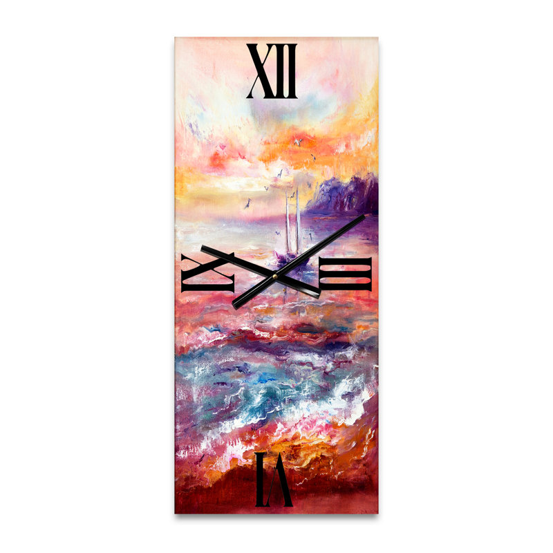 Horloge murale bateau sur l'océan pendant un coucher de soleil vibrant, Grand