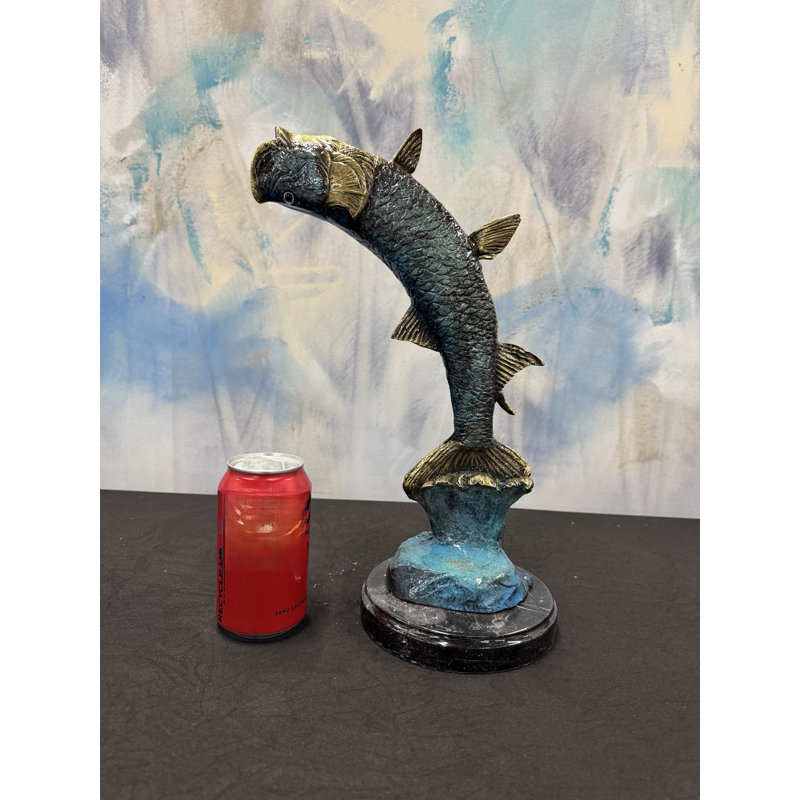 Sculptures & Beyond Tarpon Fish Cast Bronze Sculpture – Lost-Wax Bronze with Hand-Applied Patina on Black Marble Base – Coastal & Nautical Decorative Art for Home, Office & Yacht Décor – Breaking Free – 15"H