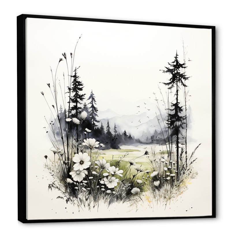 Faune sauvage, fleurs d'hiver sur toile, H 30 po x l 30 po x P 1 po, Cadre flottant noir