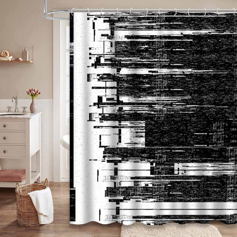 Rideau de douche noir abstrait avec 12 crochets, L 72 po x l 72 po