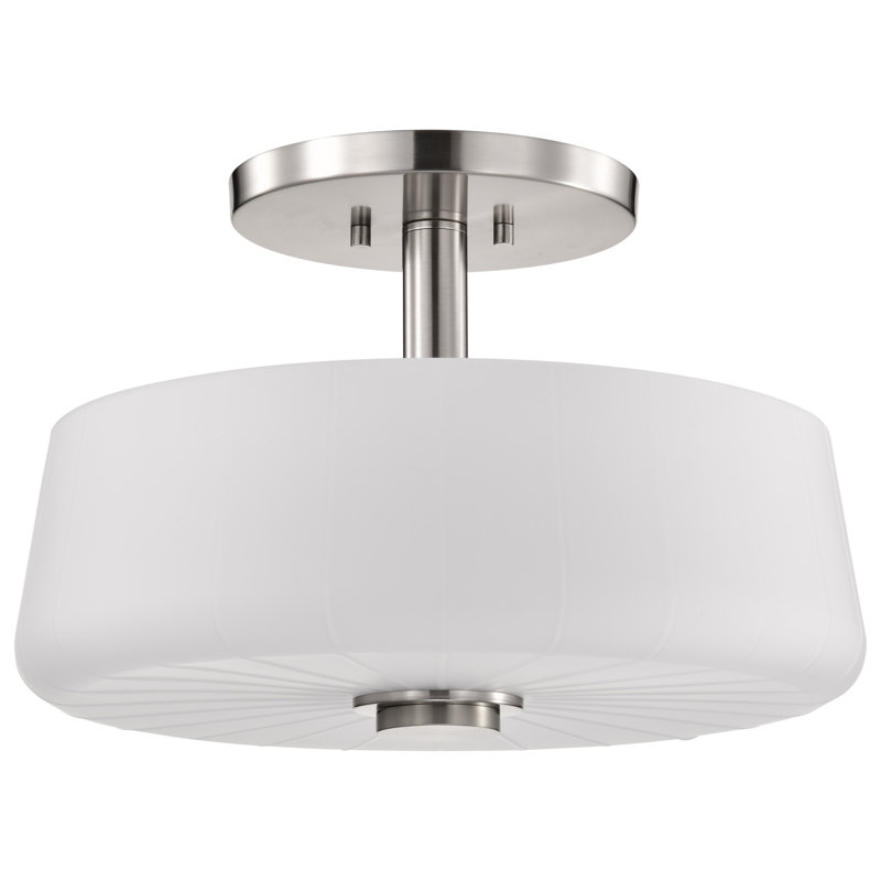 Burov - 3 Light Semi-Flush - Etched White Glass, Brushed Nickel