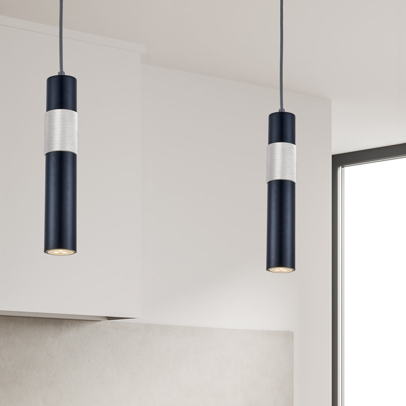 Luminaire suspendu à 1 lumière Fawziya, Noir mat / chrome satiné