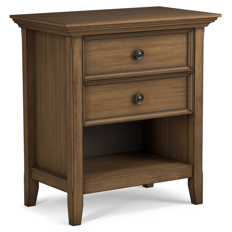 Amherst 24"W Solid Wood Transitional Nightstand with 2 Drawers and Open Storage Shelf, Rustic Natural Aged Brown
