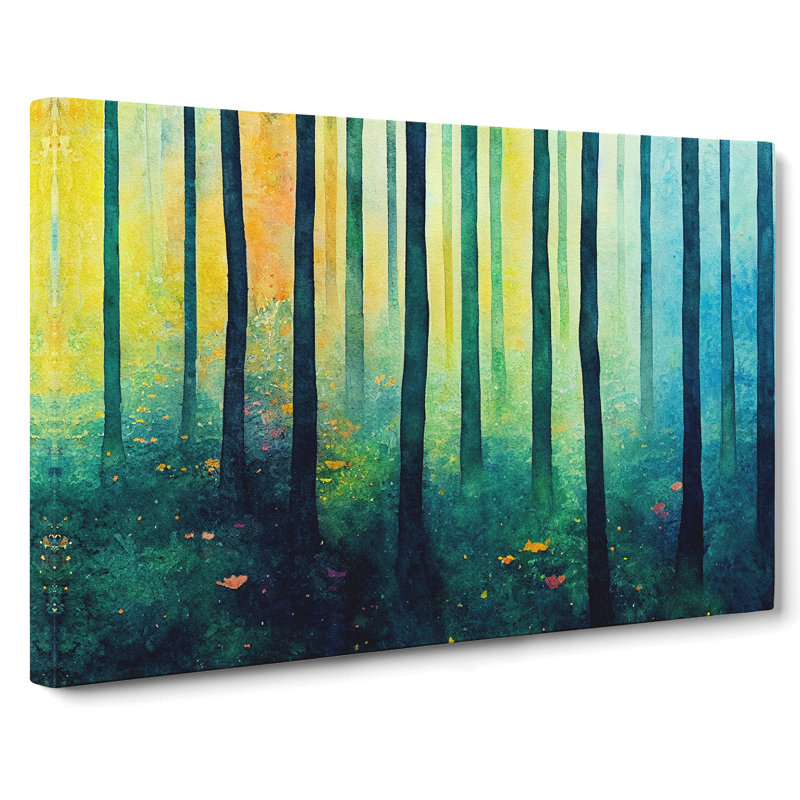 Elegant Colourful Forest - Wrapped Canvas Painting, 35cm H x 50cm W x 3cm D