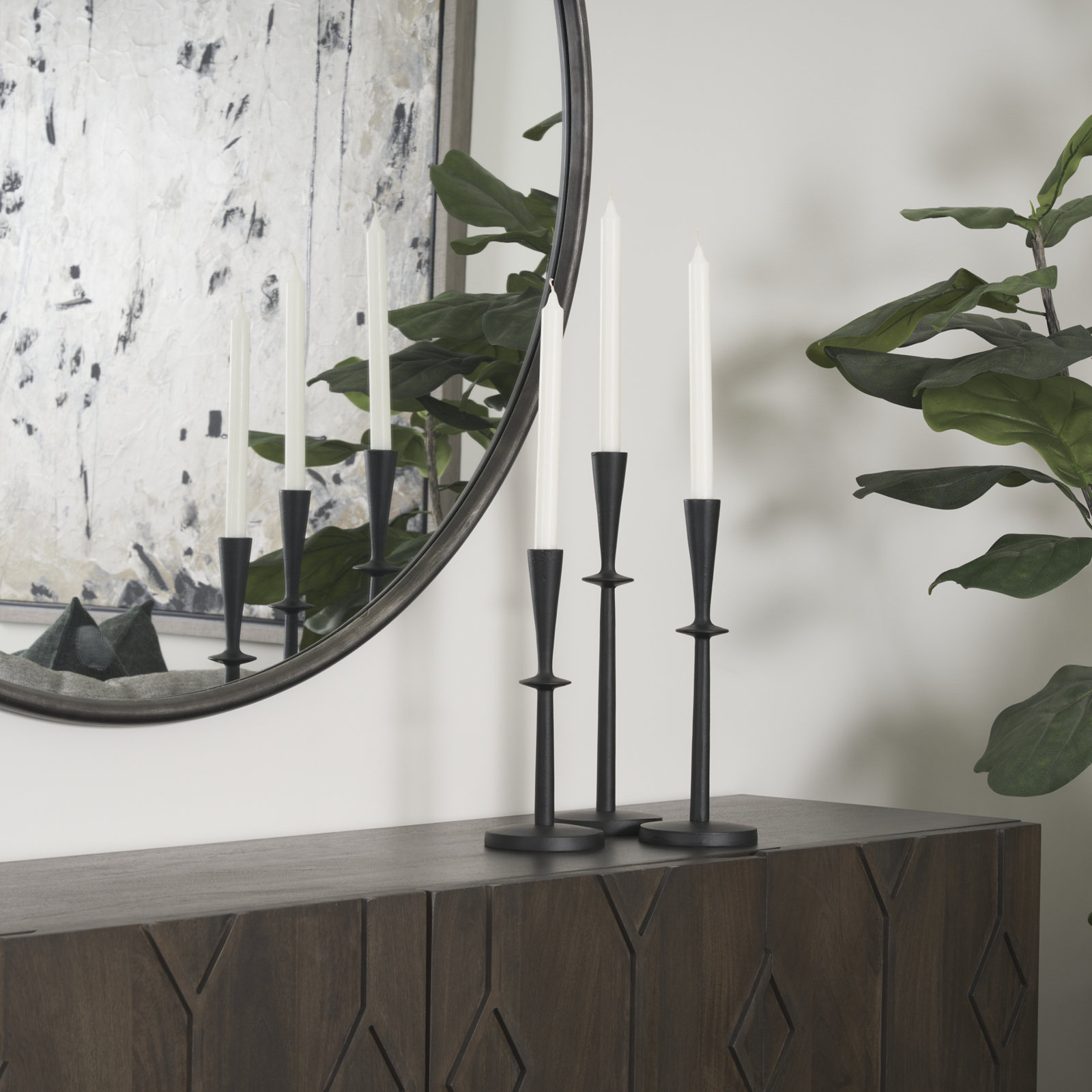 Aluminum Tabletop Candlestick, 15" H x 4.5" W x 4.5" D