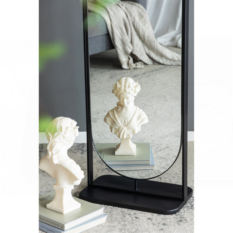 Full Length Standing Mirror With 360-Degree Swivel And Storage Shelves