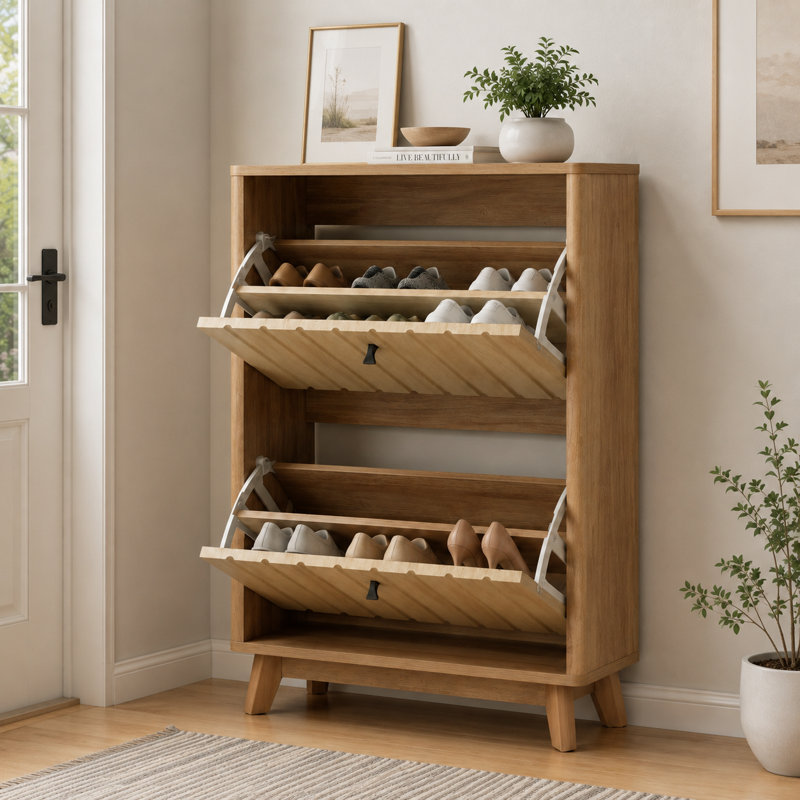 Armoire de rangement pour chaussures avec tiroir rabattable et tablette réglable