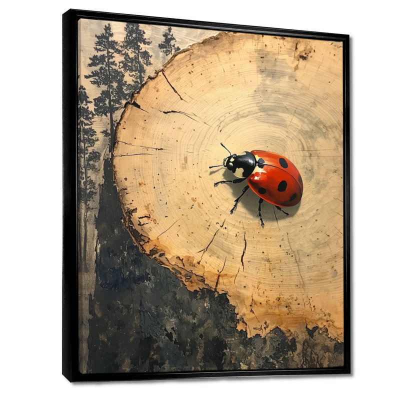 Mariliza Ladybug At The Forest On Slide I - Ladybug, reproduction d'art encadrée, Noir, Impression encadrée flottante