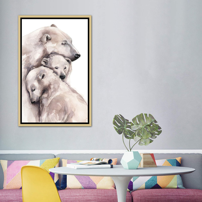 Décoration murale ours polaire pour enfants, H 60 po x l 40po x P 1,5 po, Toile encadrée d'or