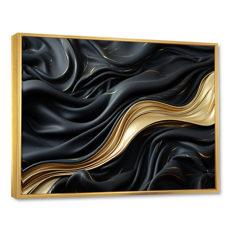 Décoration murale or et noir Soft Wave Fusion - formes abstraites, Cadre flottant doré, 24" H x 32" W