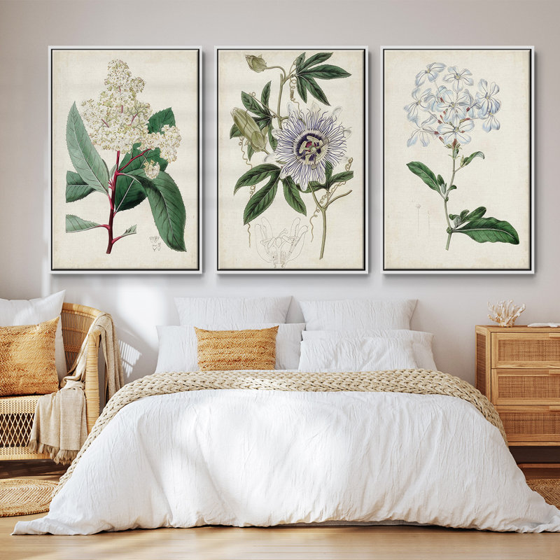 Garden Gems VII, ensemble de 3 toiles encadrées, H 40 po x l 78 po, Cadre blanc