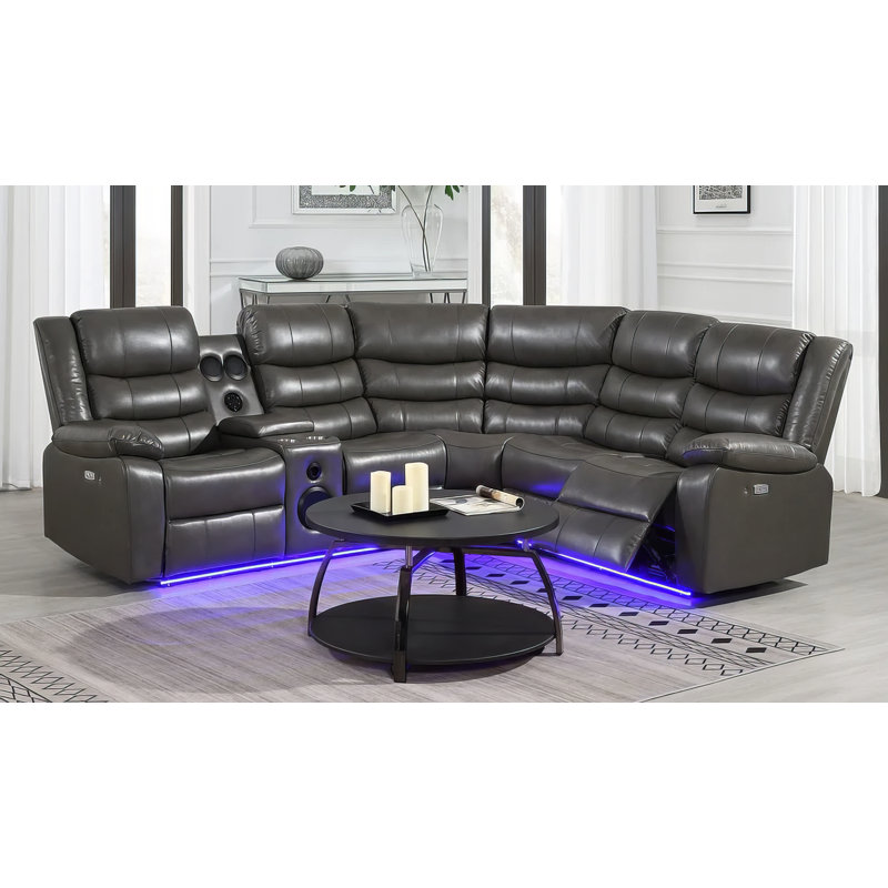 Canapé modulaire inclinable Sonico, Cuir gris