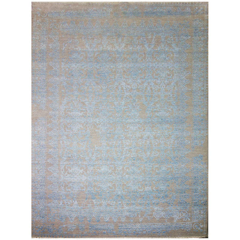 Oriental Area Rug in Aqua/Beige, Rectangle 9' x 12'