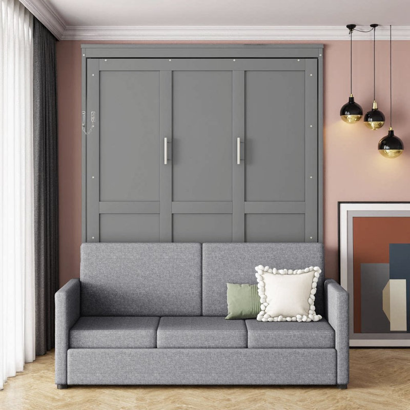 Grand canapé-lit escamotable mural blanc - Solution de rêve peu encombrante, Gris