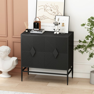 Modern 2-Door Wooden Storage Cabinet With Metal Legs, Adjustable Shelves For Versatile Organization In Living And Dining Rooms