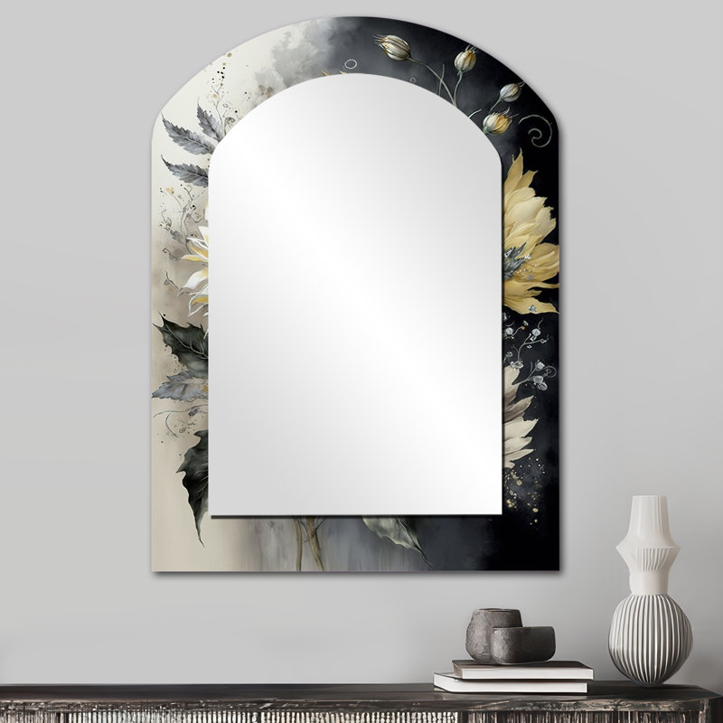 Blanc tournesol - miroir asymétrique tournesol, miroir mural décoratif arche blanche, impression d'art en métal