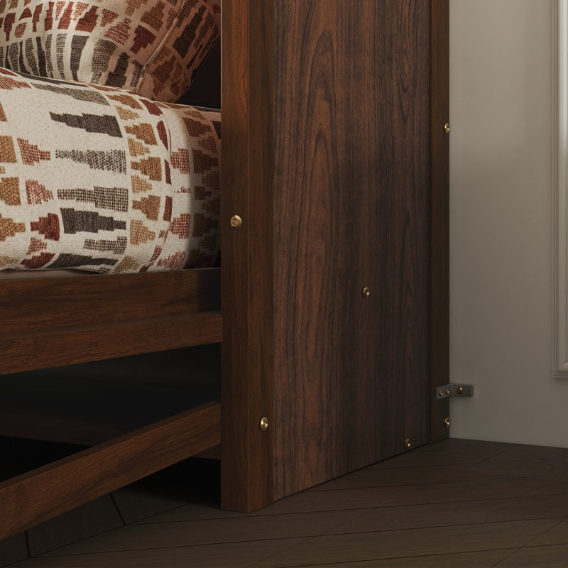 Grand lit escamotable en bois, lit escamotable mural peu encombrant, armoire murale, avec vérins à gaz, noyer, Walnut