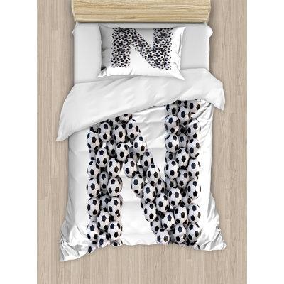 Ambesonne Letter N Duvet Cover Set, Classical Soccer Balls, Twin, Black and White -  nev_73754_twin