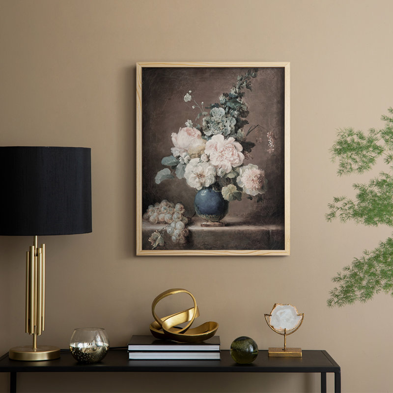 Reproduction florale vintage encadrée XCVII - bois massif, Naturel, H 21 po x l 17 po