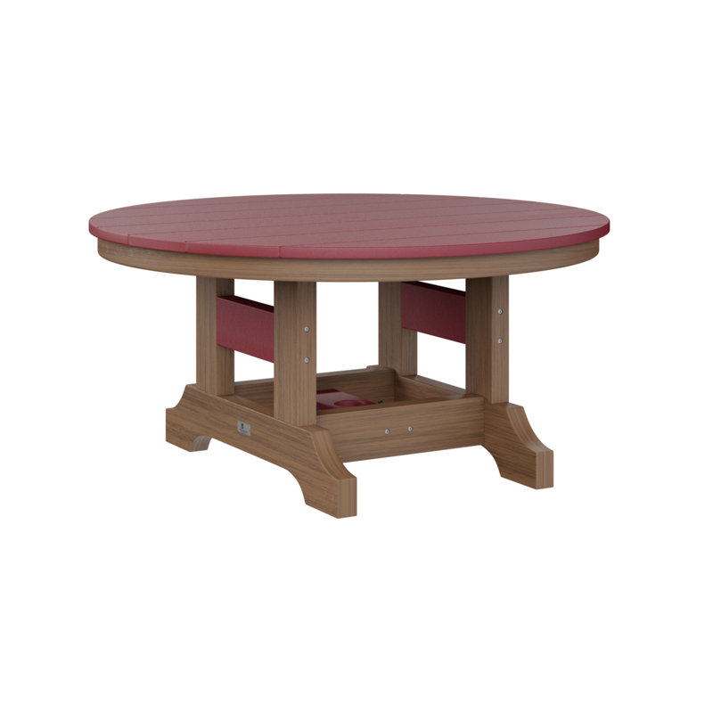 Garden Classic Outdoor Round Coffee Table, Scarlet Red, Antique Mahogany