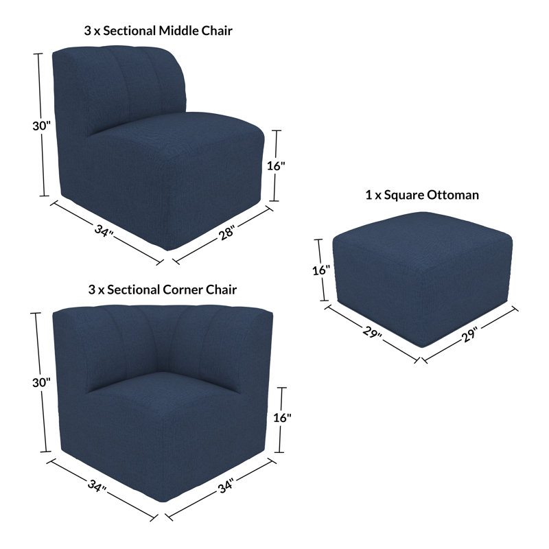 Canapé modulaire rembourré en L 7 pièces avec repose-pieds et coussins Sunbrella Eliana, Spectre indigo Sunbrella®