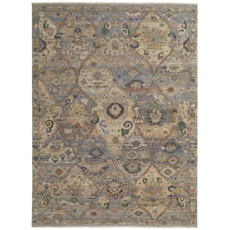 Tapis marocain transitionnel Tijon, Blue, Rectangle 7'9" x 9'9"