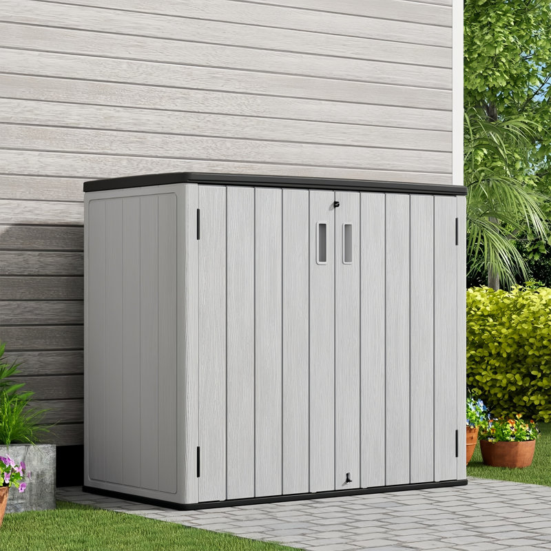 Armoire de rangement verticale en résine à deux portes avec plancher Decksplore 280 gallons, Blanc