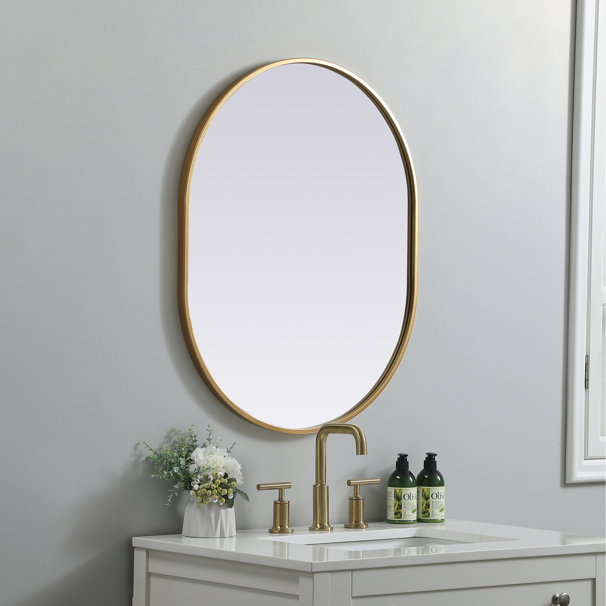Sabine Metal Pill Wall Mirror, Brass, 30" x 24"